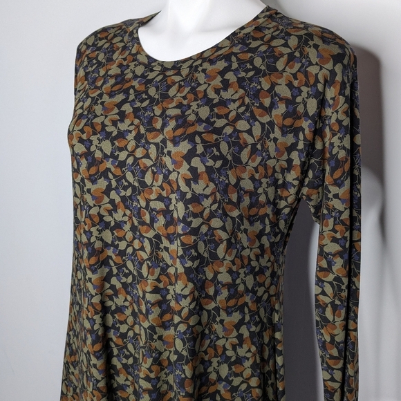 Cut Loose Black Brown Green Floral Leaf Long Sleeve Top S - Picture 2 of 8